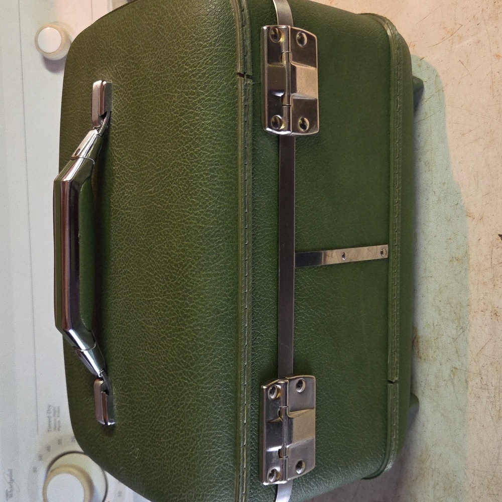 Olive Green Train Case Cosmetic Carry-On - Picture 4 of 6